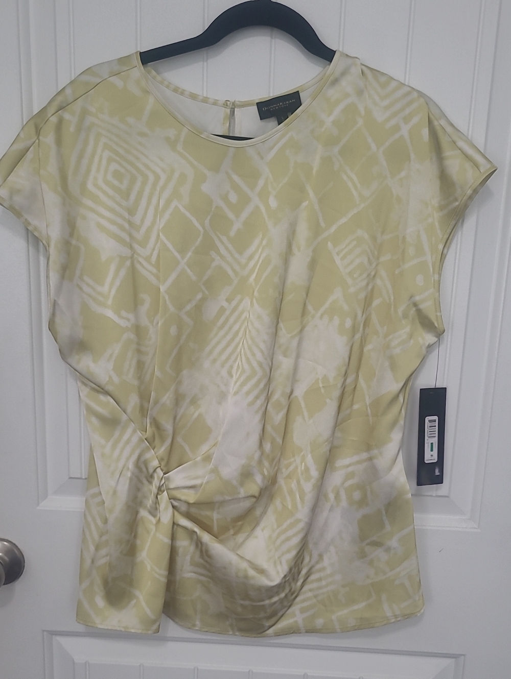 Evan Picone Pale Yellow Geometric Tie-Front Blouse